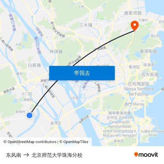 东风南 to 北京师范大学珠海分校 map