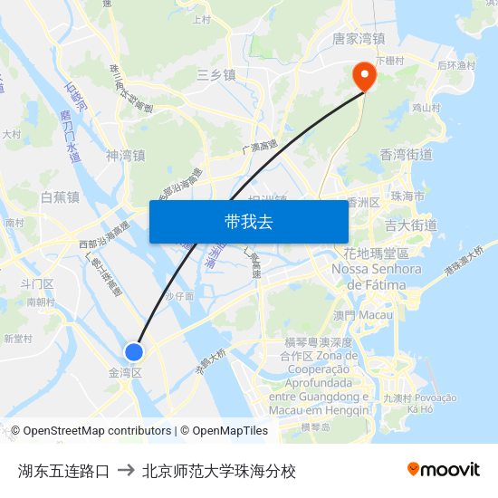 湖东五连路口 to 北京师范大学珠海分校 map