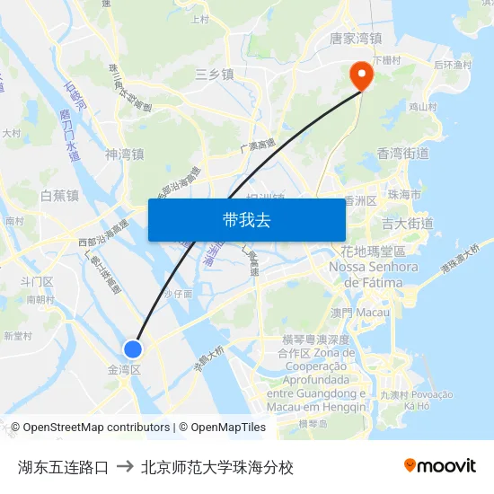 湖东五连路口 to 北京师范大学珠海分校 map