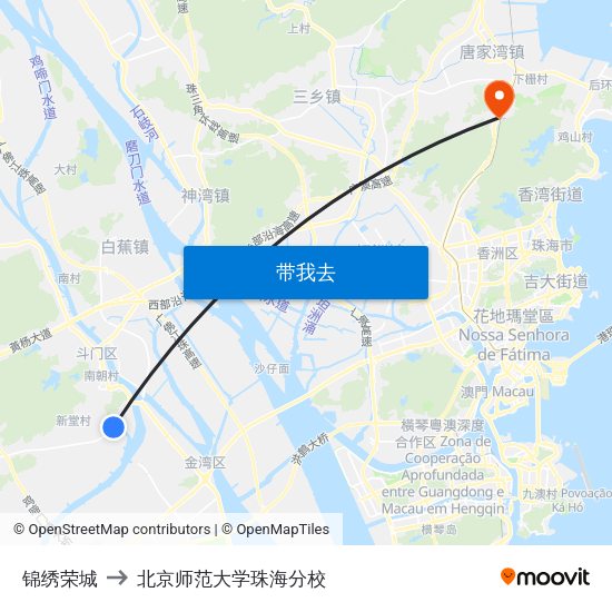 锦绣荣城 to 北京师范大学珠海分校 map