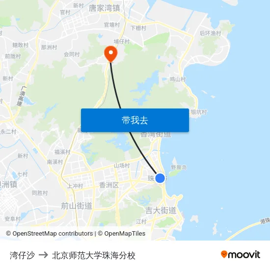 湾仔沙 to 北京师范大学珠海分校 map