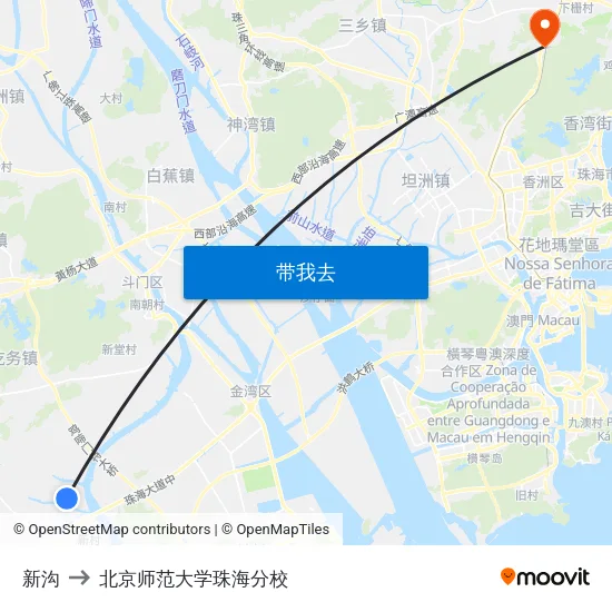 新沟 to 北京师范大学珠海分校 map