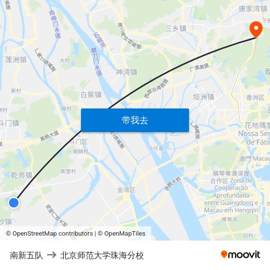 南新五队 to 北京师范大学珠海分校 map