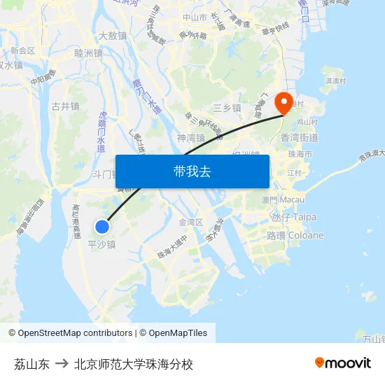 荔山东 to 北京师范大学珠海分校 map