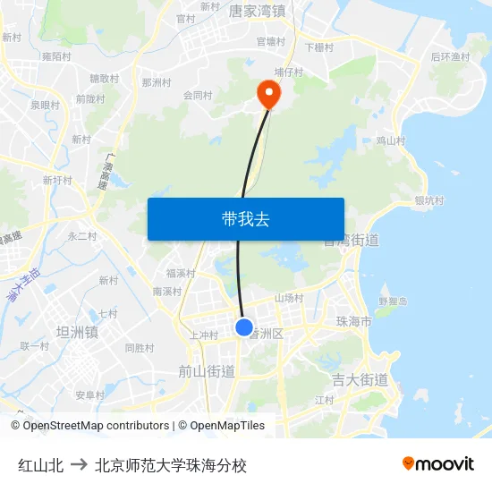 红山北 to 北京师范大学珠海分校 map