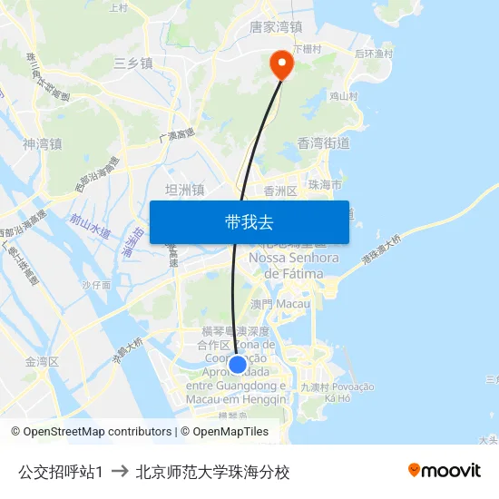 公交招呼站1 to 北京师范大学珠海分校 map
