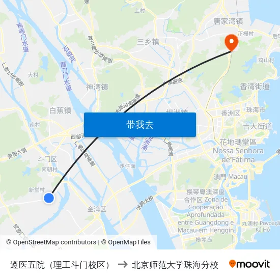 遵医五院（理工斗门校区） to 北京师范大学珠海分校 map