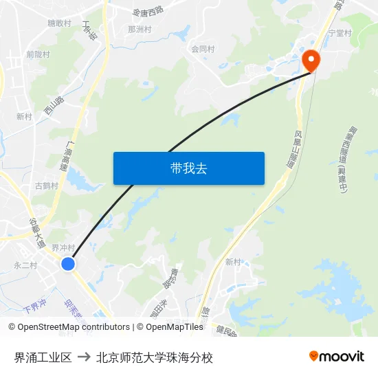 界涌工业区 to 北京师范大学珠海分校 map