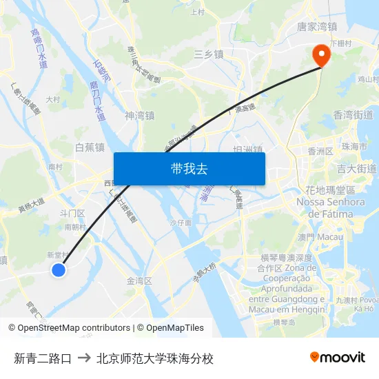 新青二路口 to 北京师范大学珠海分校 map