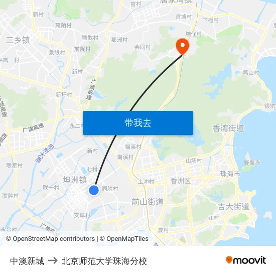 中澳新城 to 北京师范大学珠海分校 map