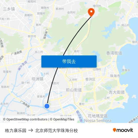 格力康乐园 to 北京师范大学珠海分校 map
