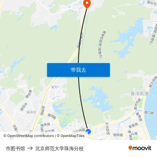 市图书馆 to 北京师范大学珠海分校 map