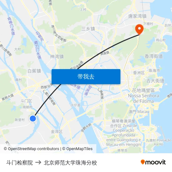 斗门检察院 to 北京师范大学珠海分校 map