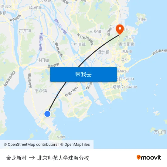 金龙新村 to 北京师范大学珠海分校 map