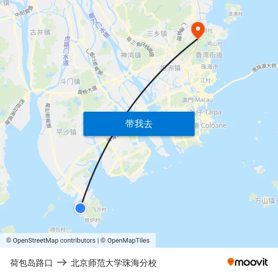 荷包岛路口 to 北京师范大学珠海分校 map