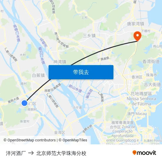 洋河酒厂 to 北京师范大学珠海分校 map