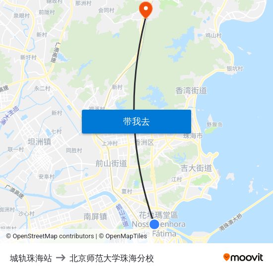 城轨珠海站 to 北京师范大学珠海分校 map
