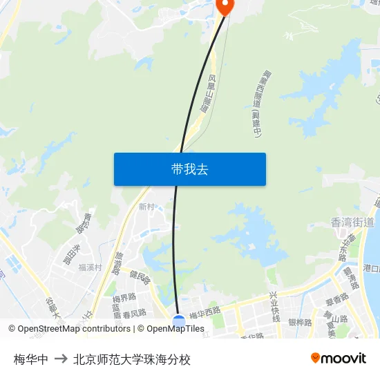 梅华中 to 北京师范大学珠海分校 map