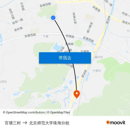 官塘三村 to 北京师范大学珠海分校 map