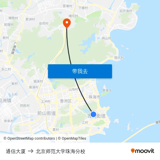 通信大厦 to 北京师范大学珠海分校 map
