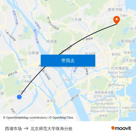 西埔市场 to 北京师范大学珠海分校 map