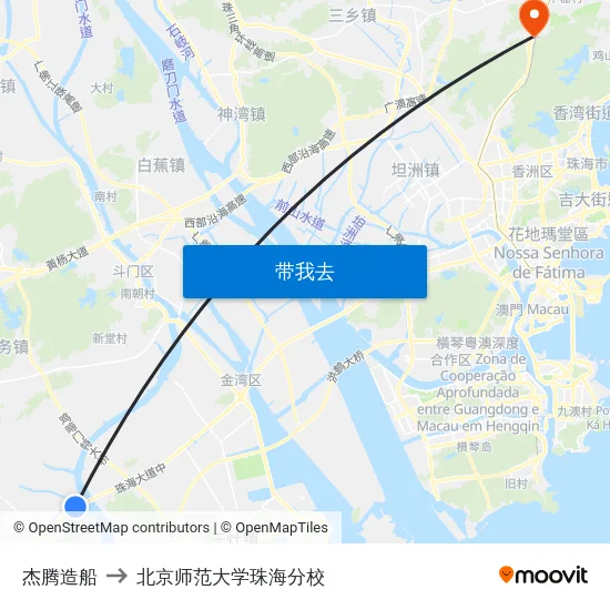 杰腾造船 to 北京师范大学珠海分校 map