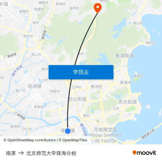 南屏 to 北京师范大学珠海分校 map