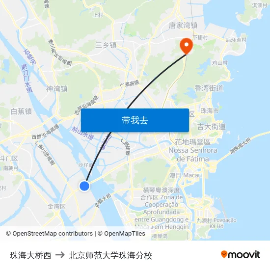 珠海大桥西 to 北京师范大学珠海分校 map