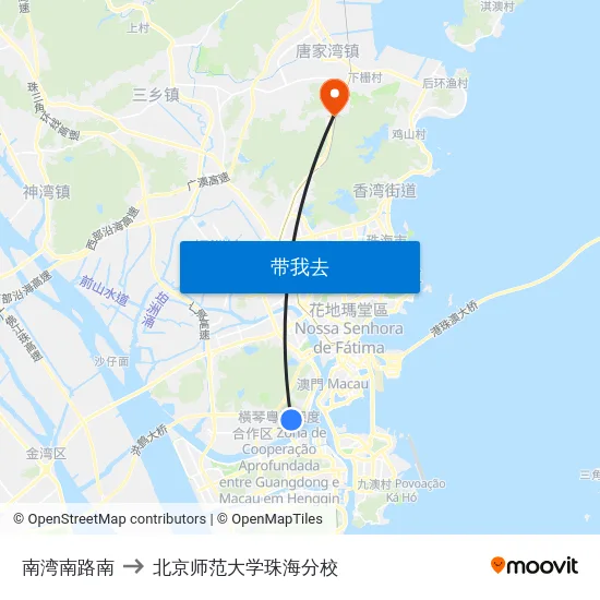 南湾南路南 to 北京师范大学珠海分校 map