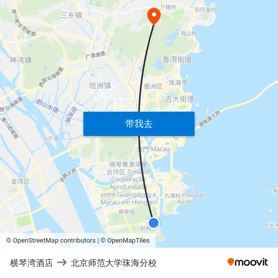 横琴湾酒店 to 北京师范大学珠海分校 map