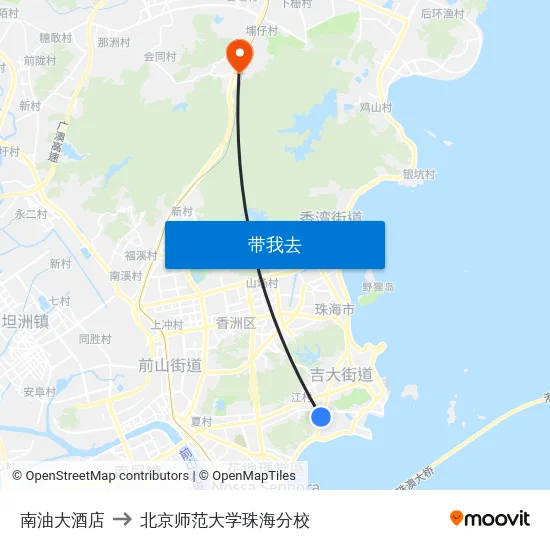 南油大酒店 to 北京师范大学珠海分校 map