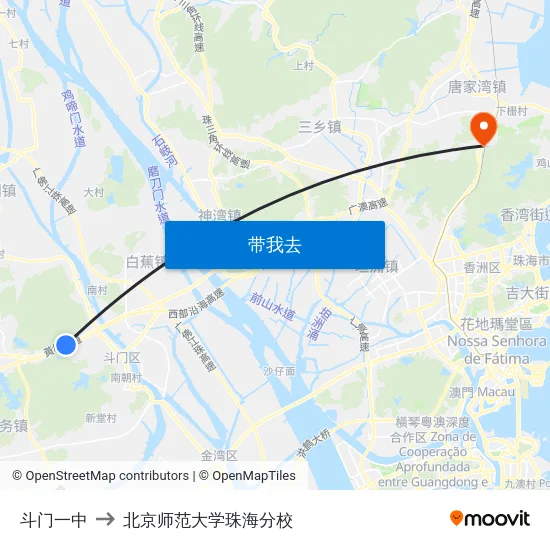 斗门一中 to 北京师范大学珠海分校 map