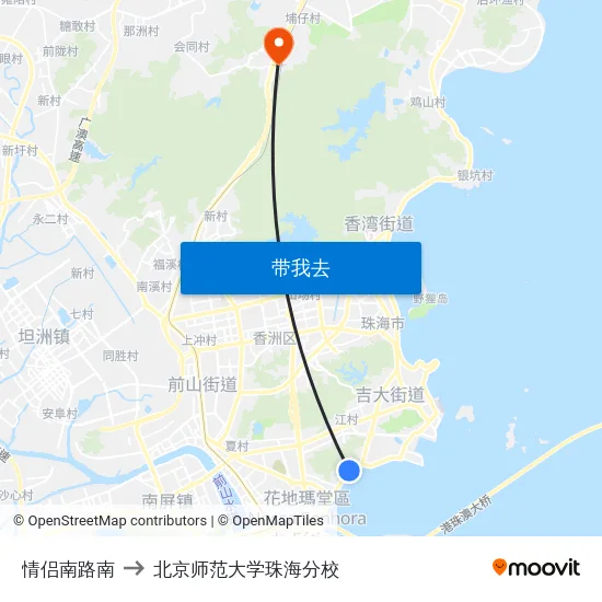 情侣南路南 to 北京师范大学珠海分校 map