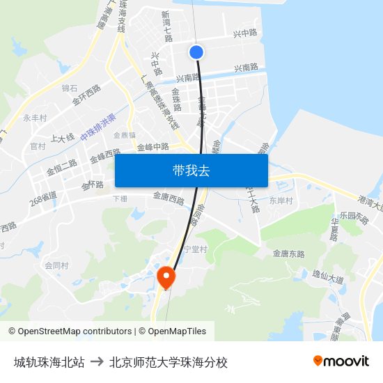 城轨珠海北站 to 北京师范大学珠海分校 map