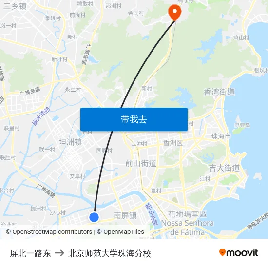 屏北一路东 to 北京师范大学珠海分校 map