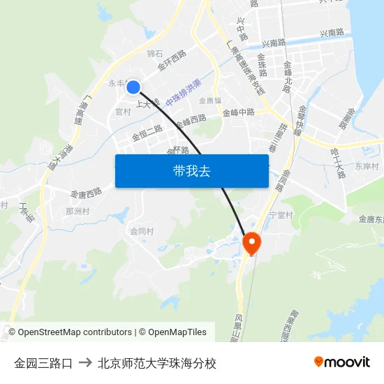 金园三路口 to 北京师范大学珠海分校 map