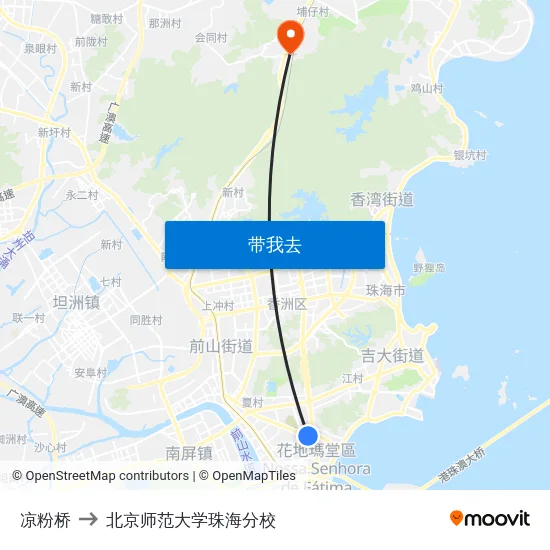 凉粉桥 to 北京师范大学珠海分校 map