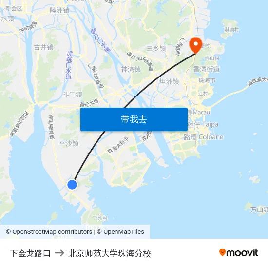 下金龙路口 to 北京师范大学珠海分校 map