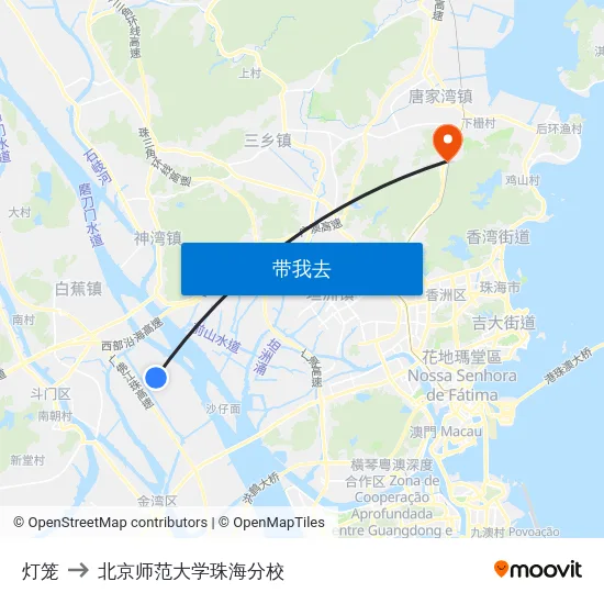 灯笼 to 北京师范大学珠海分校 map