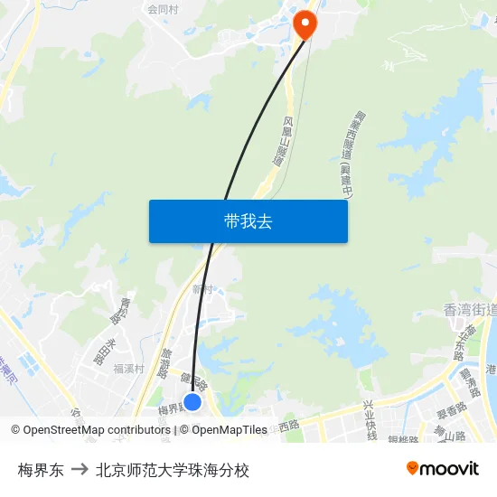 梅界东 to 北京师范大学珠海分校 map