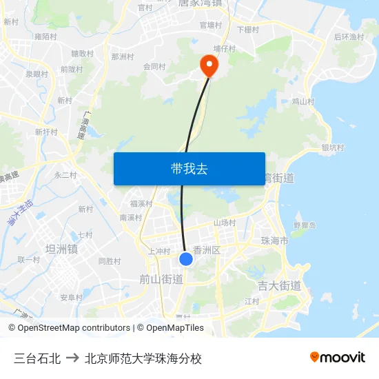 三台石北 to 北京师范大学珠海分校 map