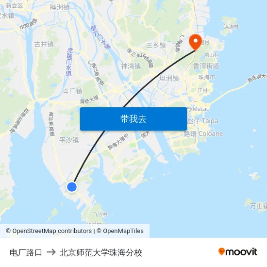 电厂路口 to 北京师范大学珠海分校 map