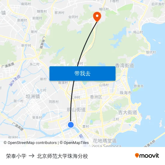 荣泰小学 to 北京师范大学珠海分校 map