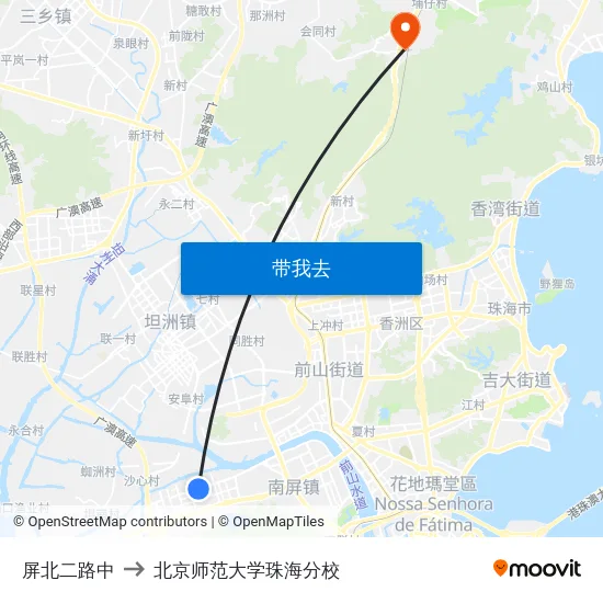 屏北二路中 to 北京师范大学珠海分校 map
