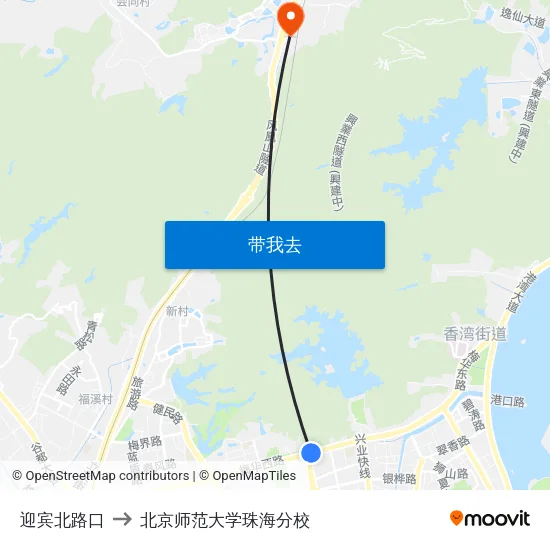 迎宾北路口 to 北京师范大学珠海分校 map