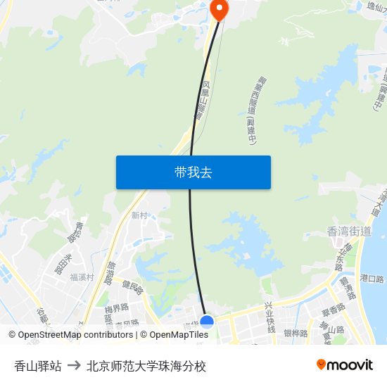 香山驿站 to 北京师范大学珠海分校 map