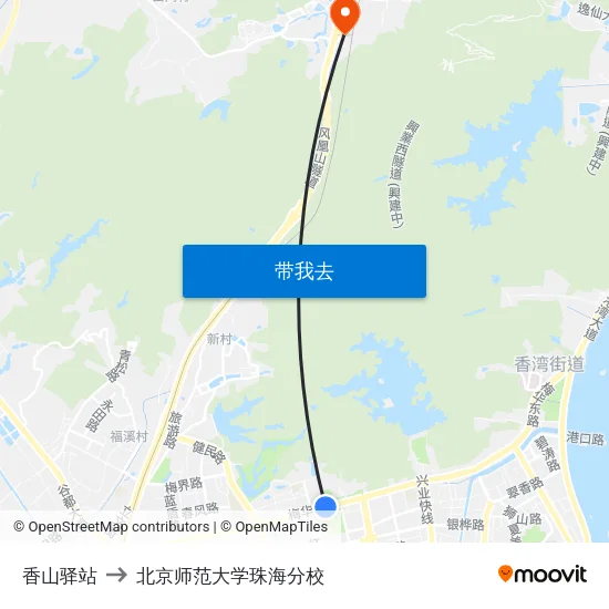 香山驿站 to 北京师范大学珠海分校 map