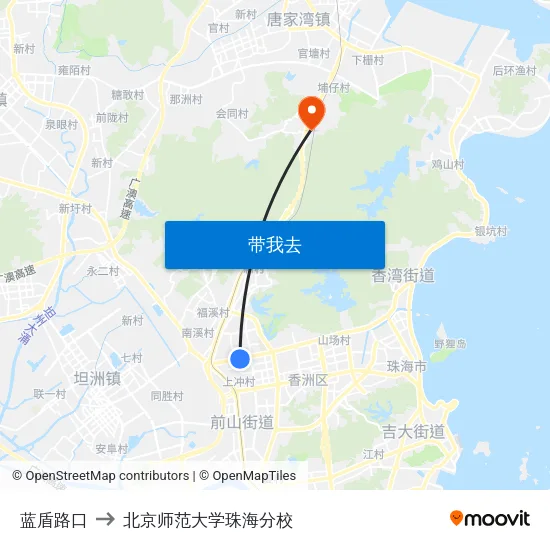 蓝盾路口 to 北京师范大学珠海分校 map