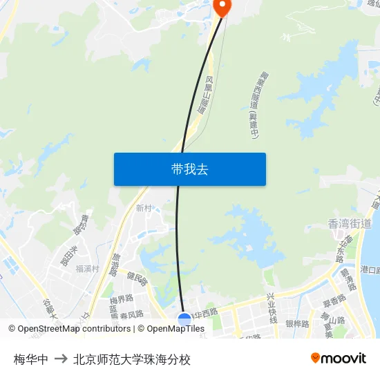 梅华中 to 北京师范大学珠海分校 map