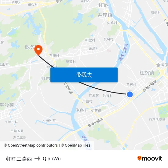 虹晖二路西 to QianWu map